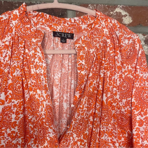 J.CREW RUFFLE Collar Orange Mini Dress, cotton poplin floral boutique. Small - Picture 2 of 10